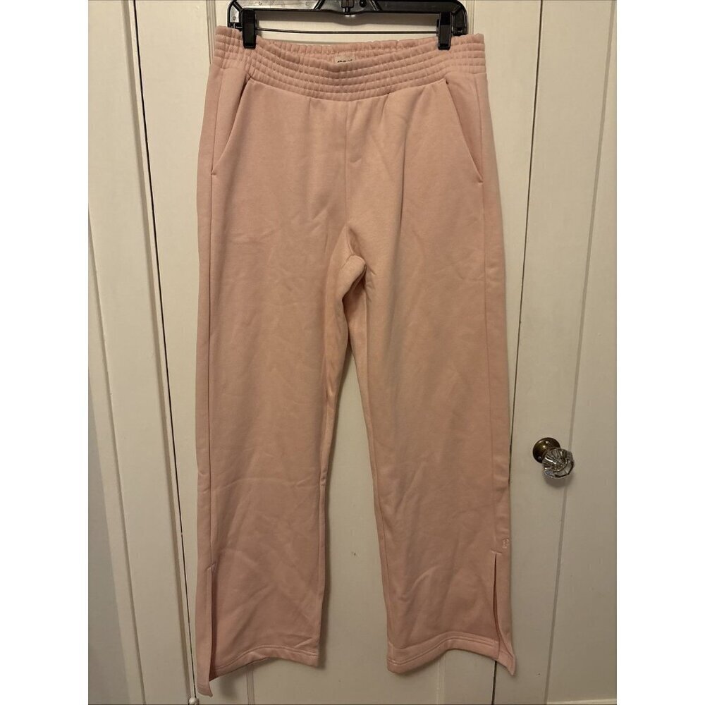 Pact Courtside Fleece Split Ankle Wide Leg Sweatpants Blush Posey Women's M NWT